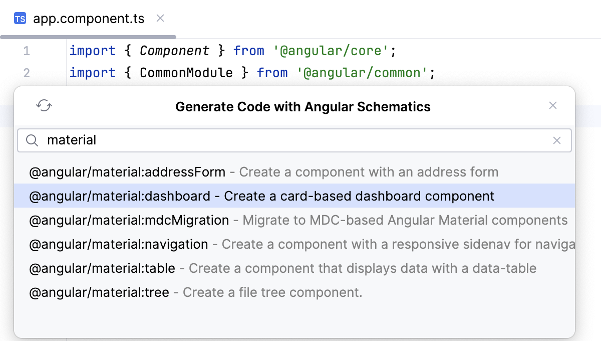 Choosing Angular Schematic