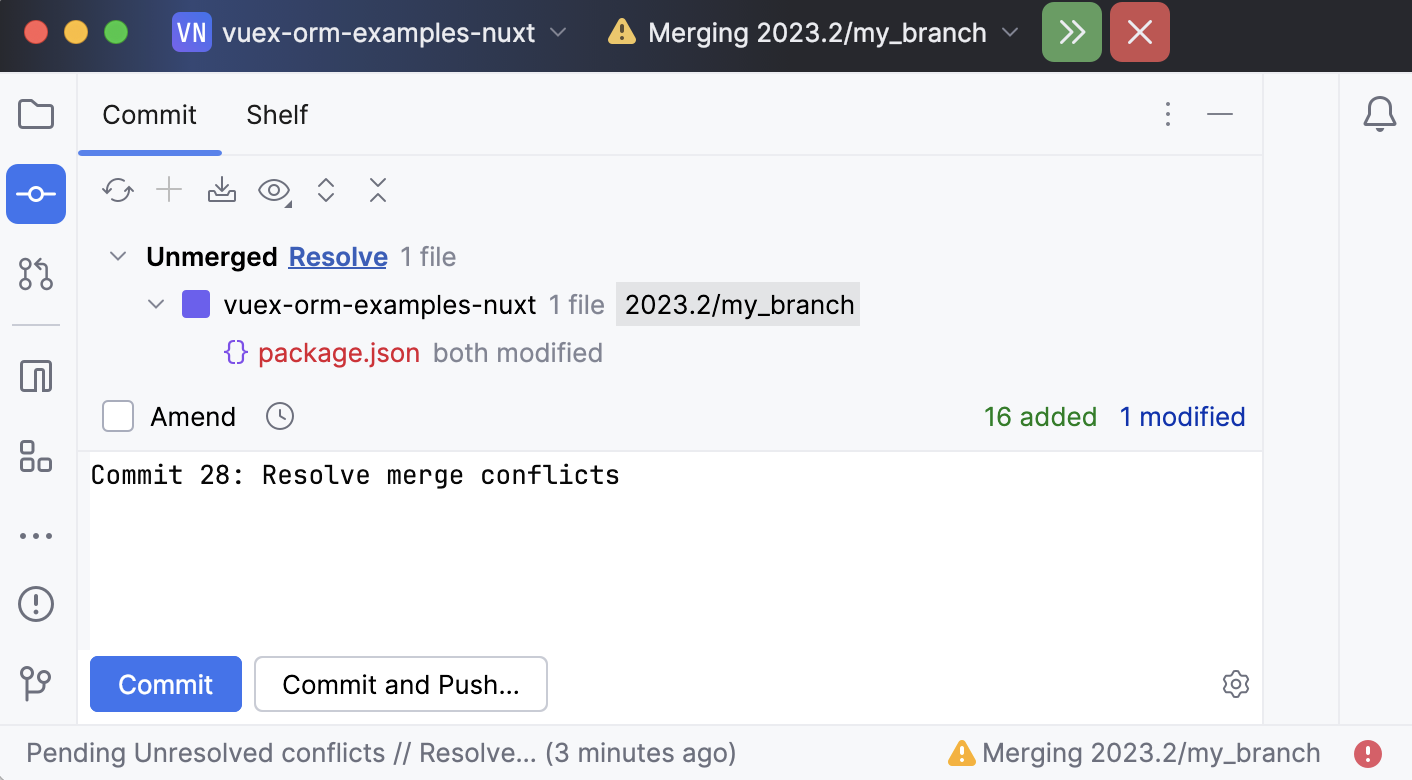 The Merge Conflicts node in the Local Changes view