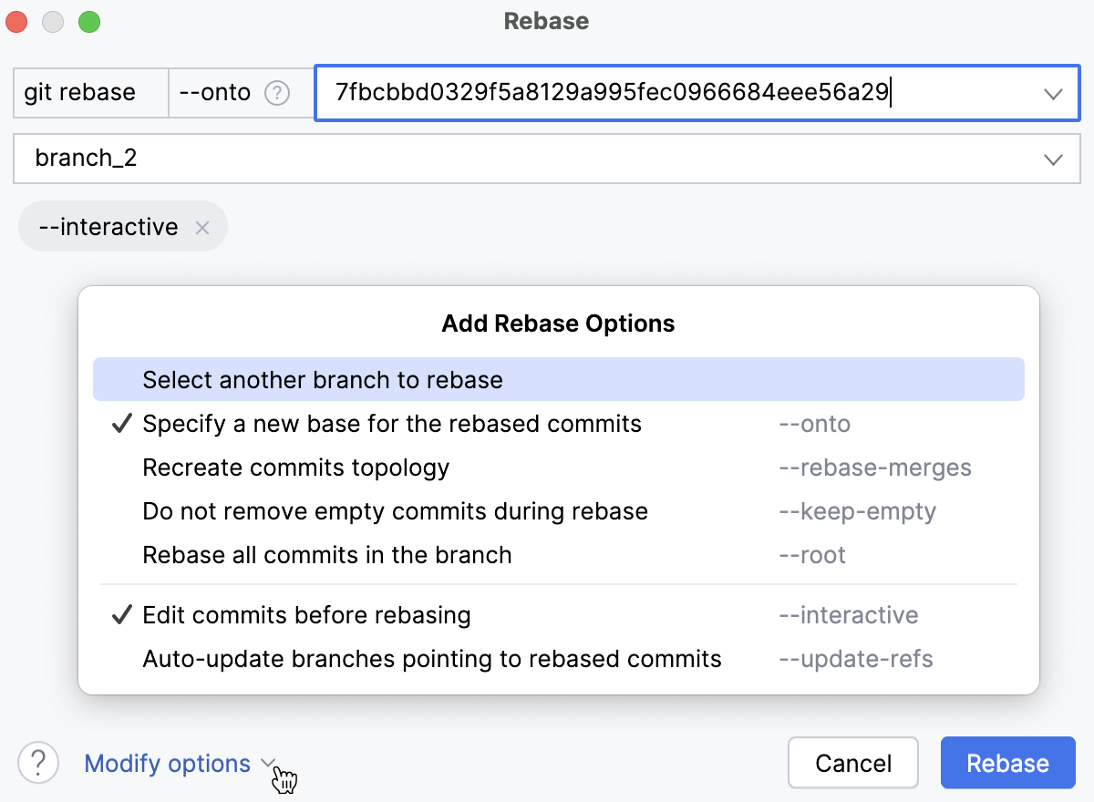 Rebase options: choose --onto