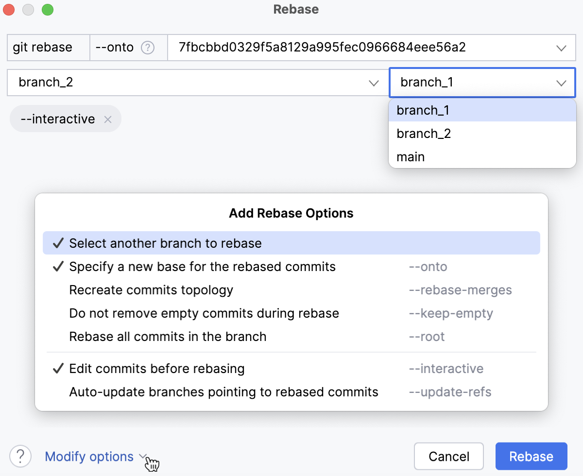 Choose the branch you want to rebase