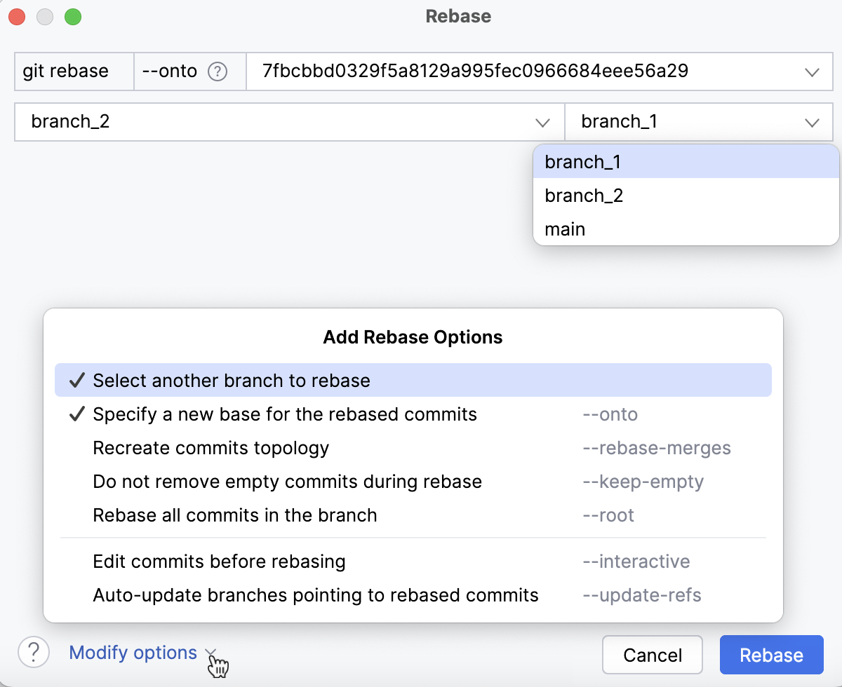 Choose the branch you want to rebase