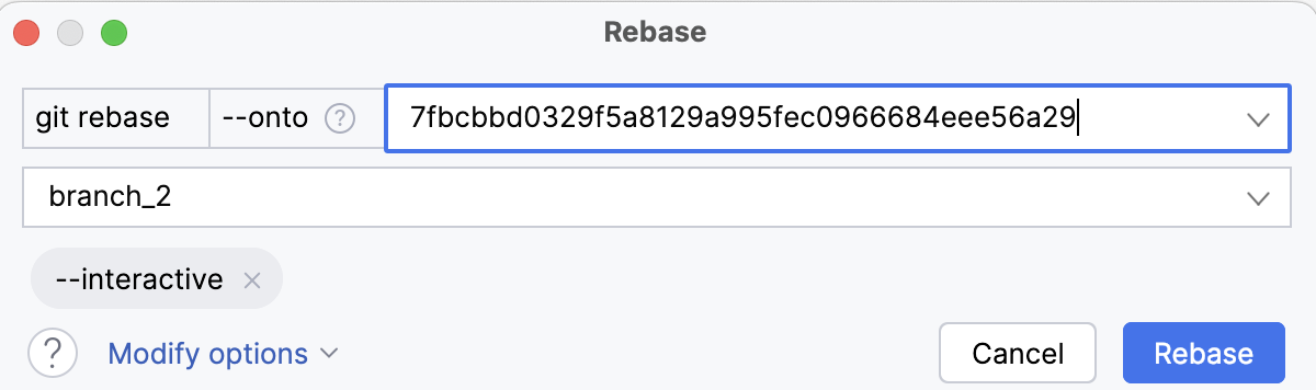 Specify commit hash with --onto