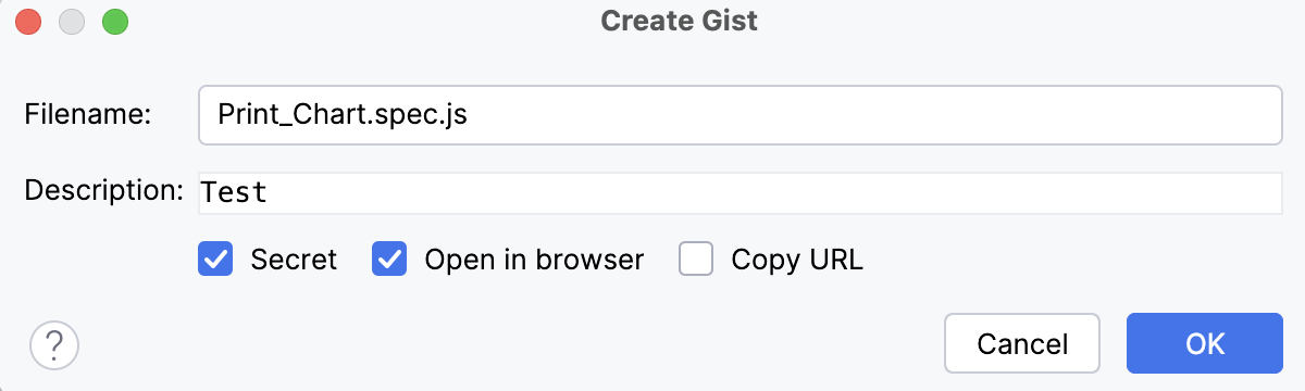 Create Gist dialog