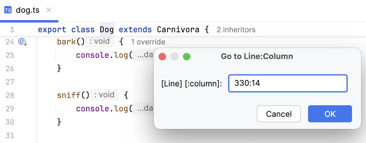 Go to Line:Column dialog