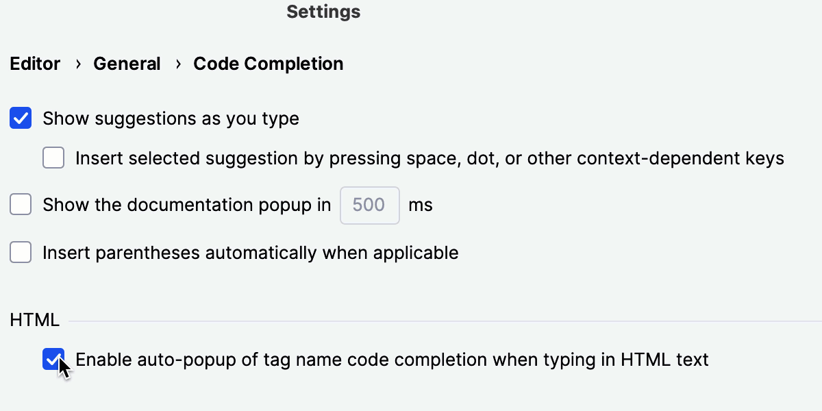 Suppress tag completion