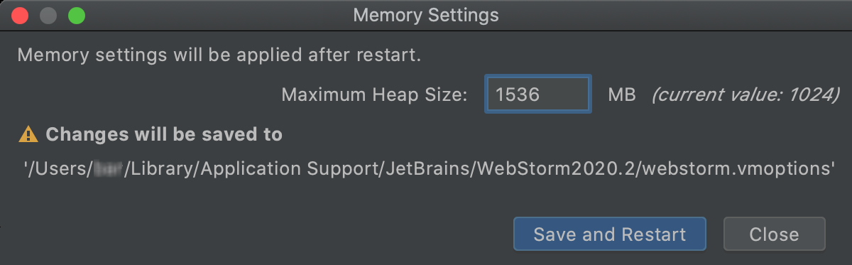 The Memory Settings dialog opened from the main menu