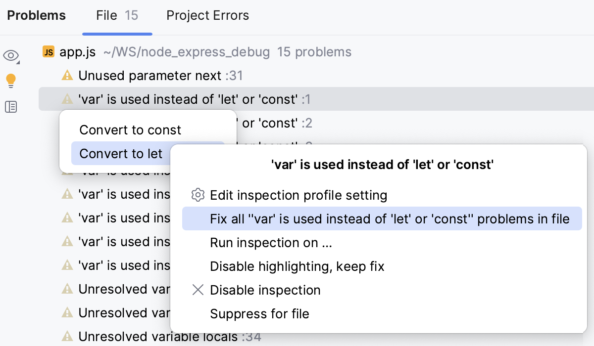 Problems tool window: fix all occurrences of a problem in the current file