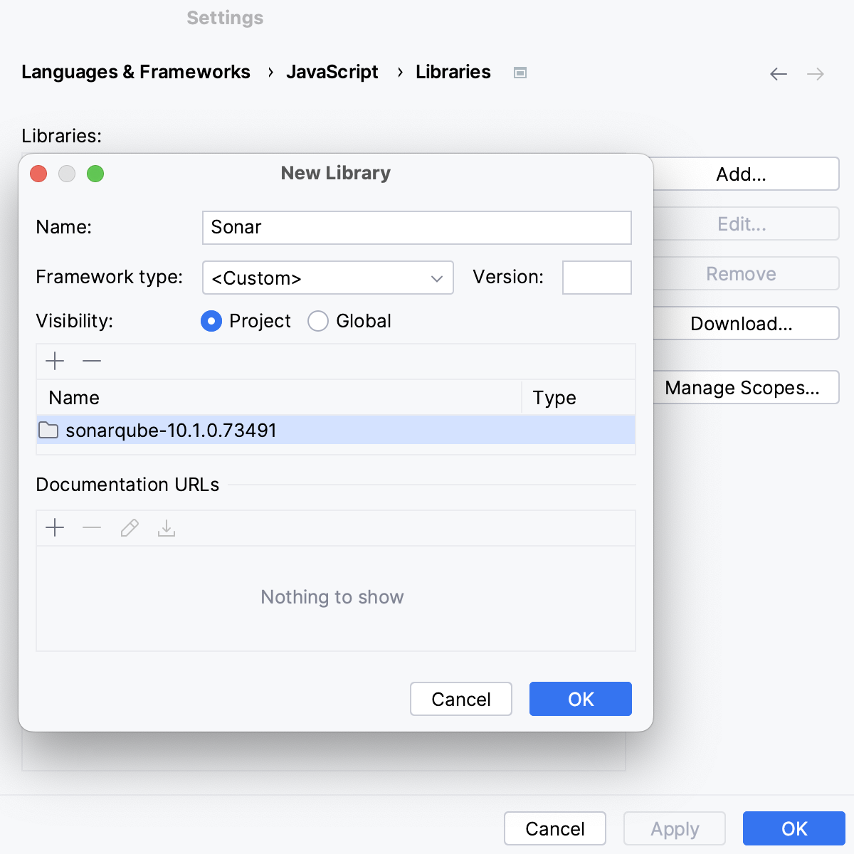 Configure custom library: library added