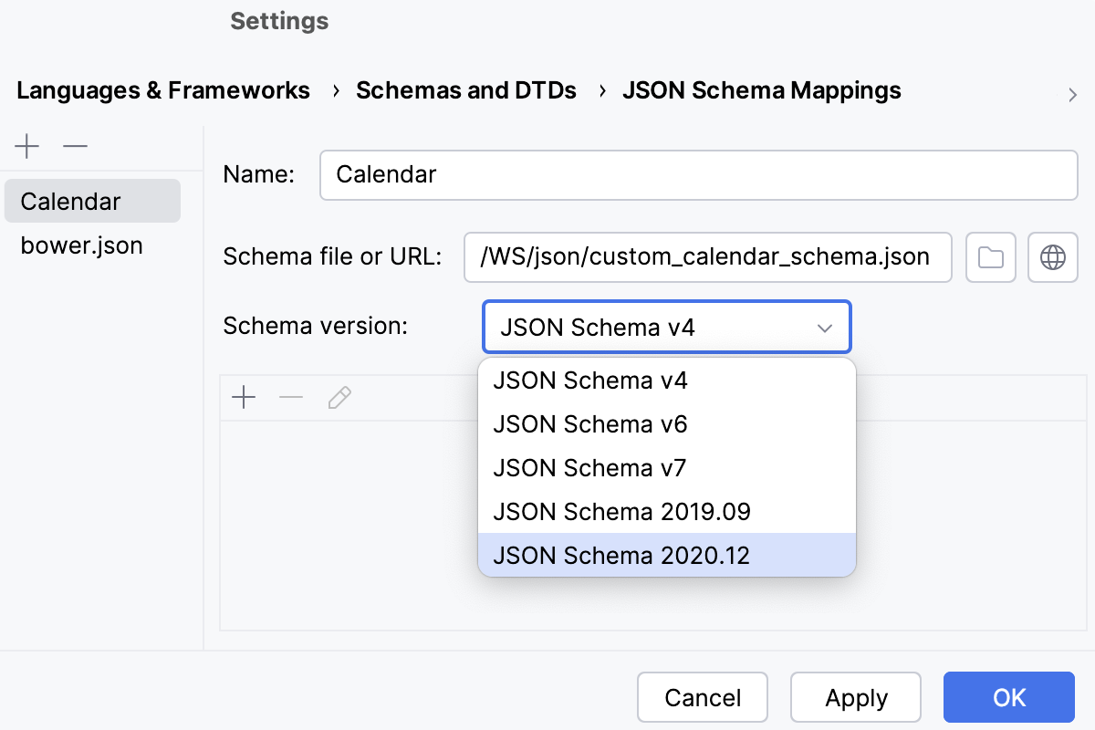 Select the Schema version