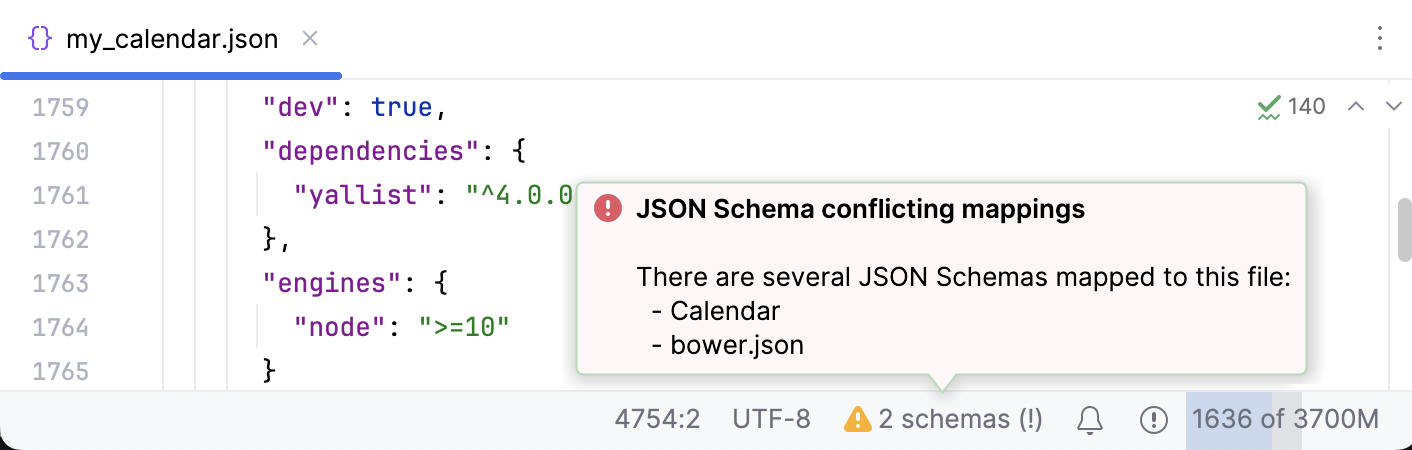 Notification about conflicting schema scopes in the  editor