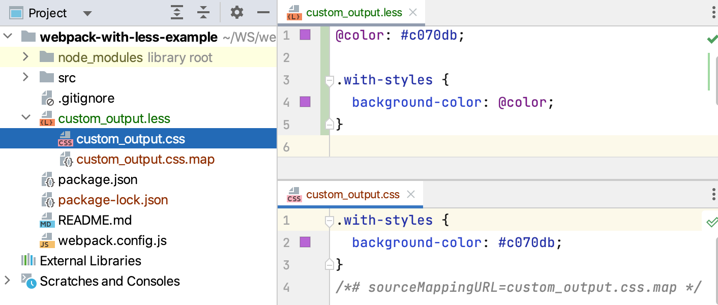 Default settings: the output is stored in the project root