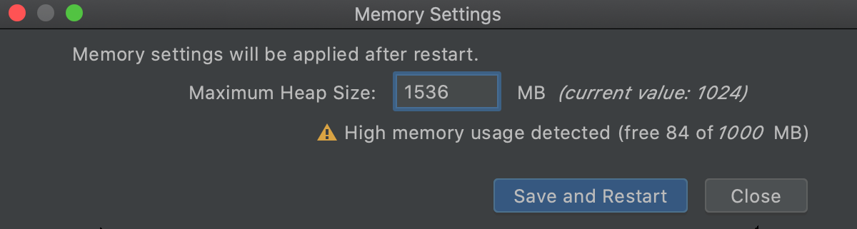 The Memory Settings dialog