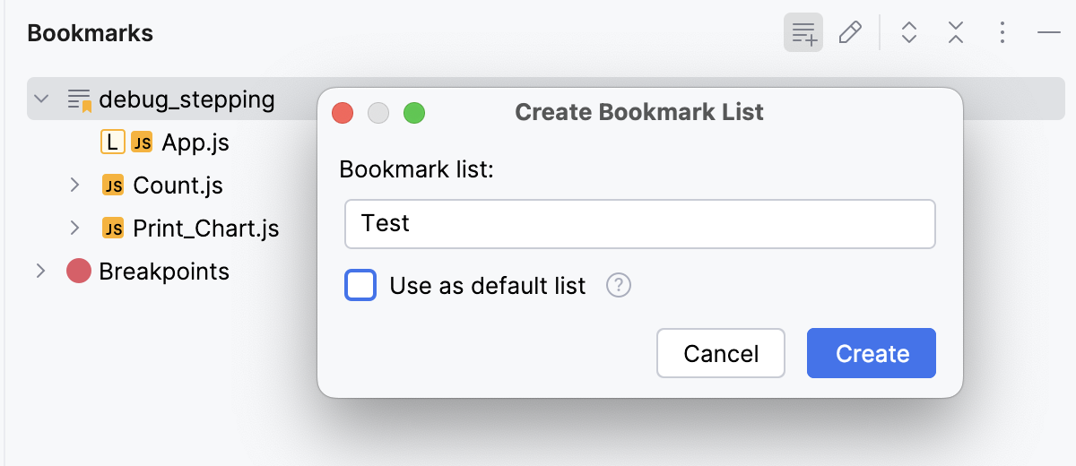 Creating a new bookmark list