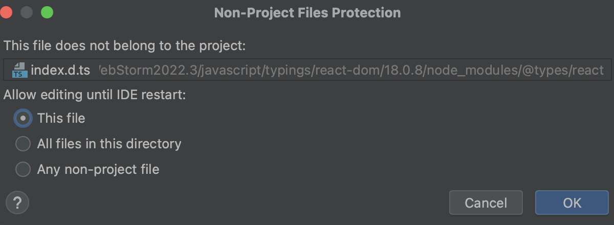 Non-Project Files Protection dialog