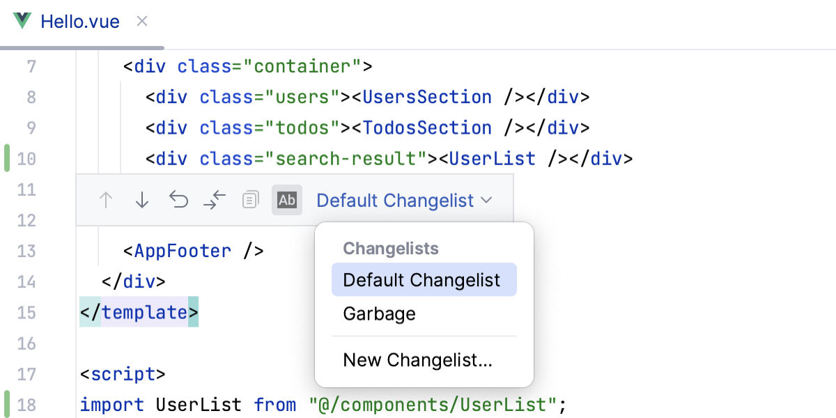 Partial commit changelists