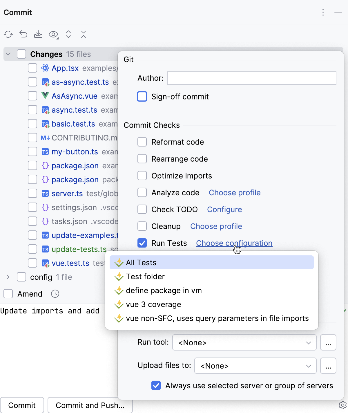 Run tests before committing files to Git