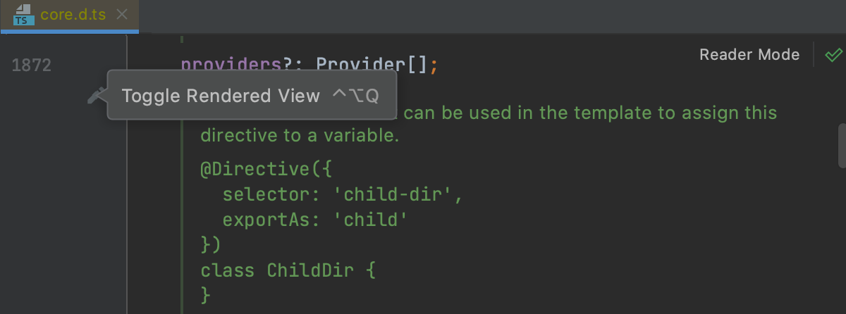 WebStorm: Toggle rendered view for documentation comments