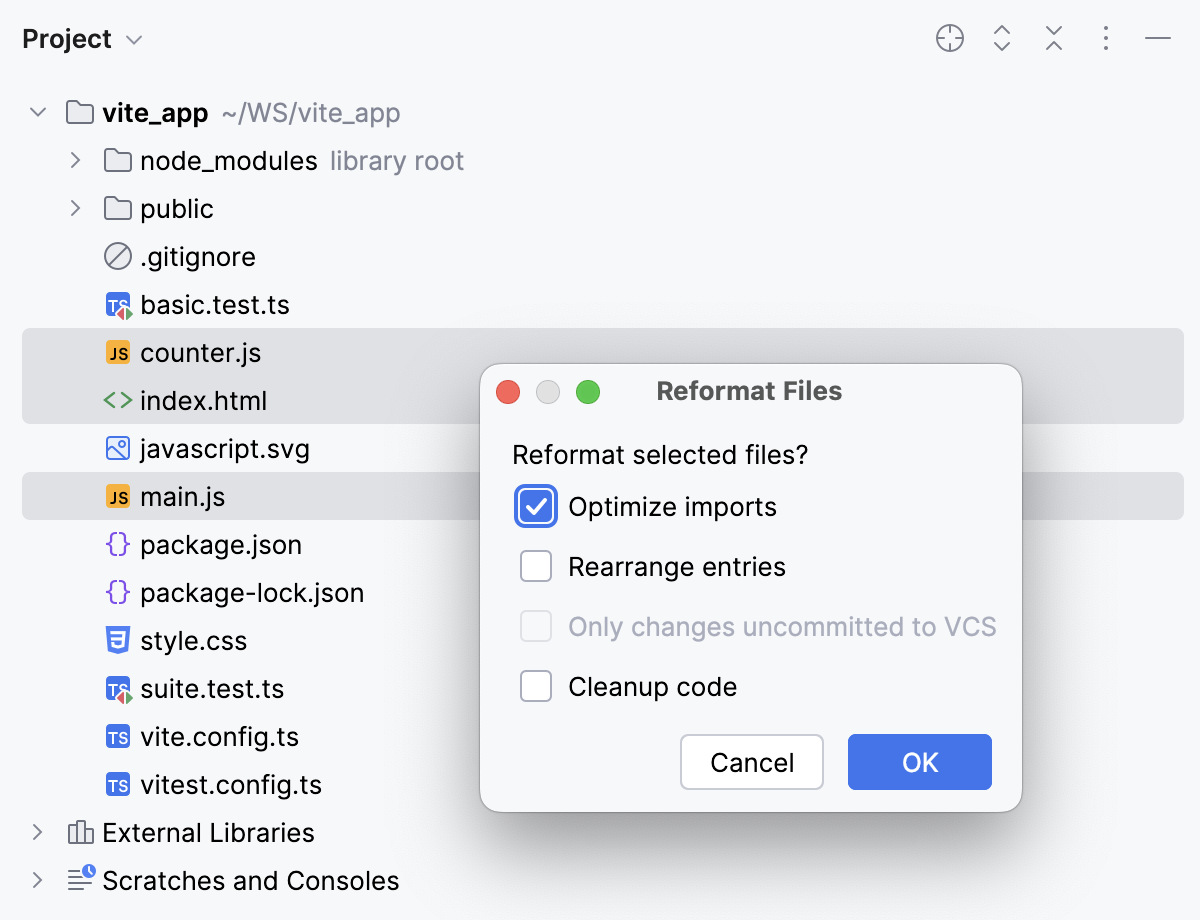 Reformat Files dialog