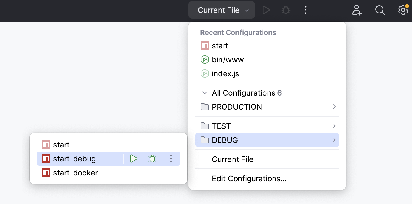 Grouped run configurations