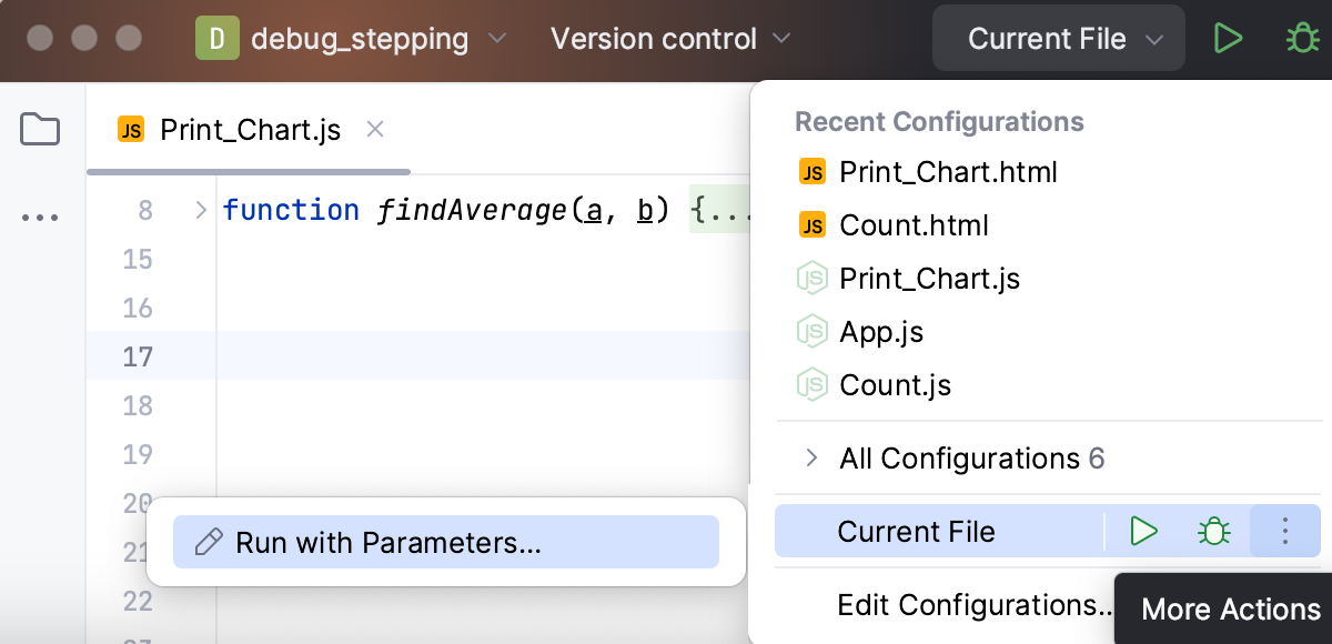 More options for running current file