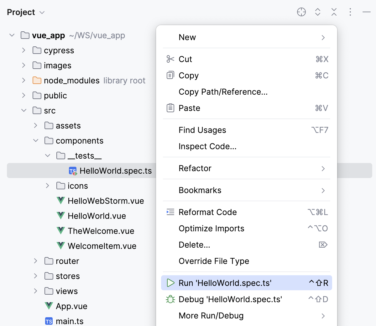 Run tests in a file from the Project tool window