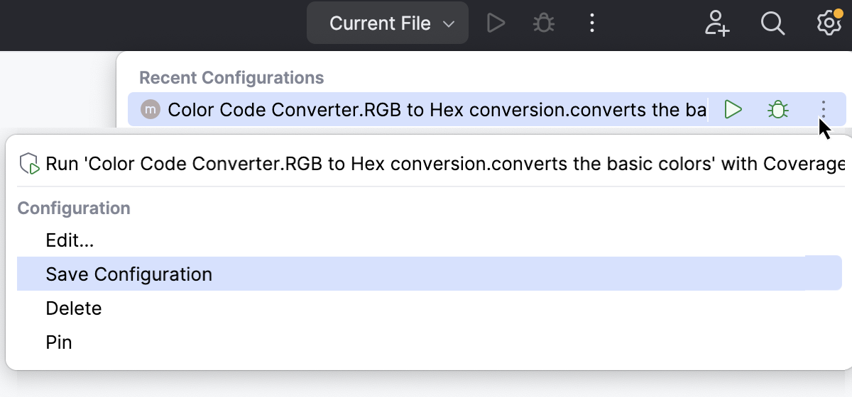 Save a temporary test configuration