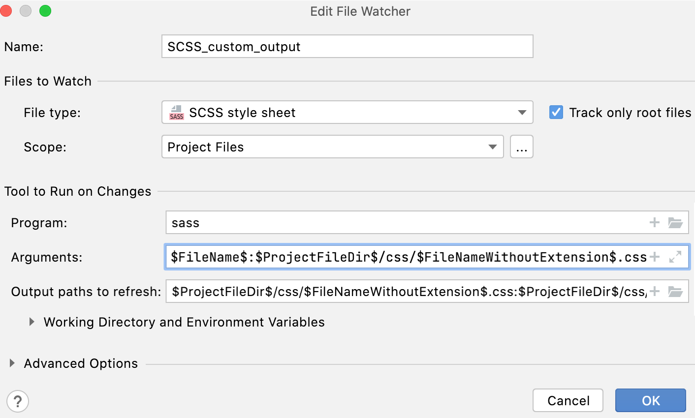 New File Watcher with custom output path