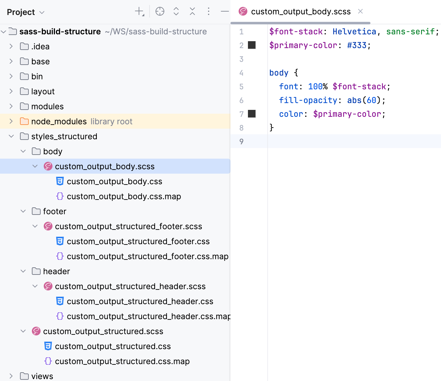 Custom output:the generated files are stored under the source files