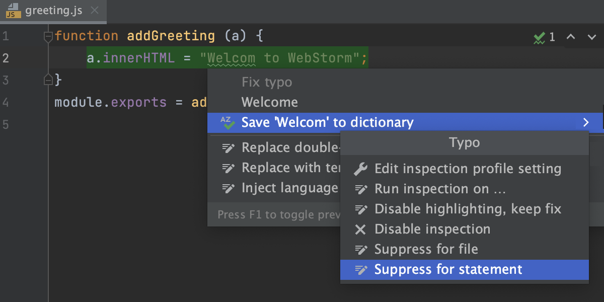 How to suppress the Typo inspection