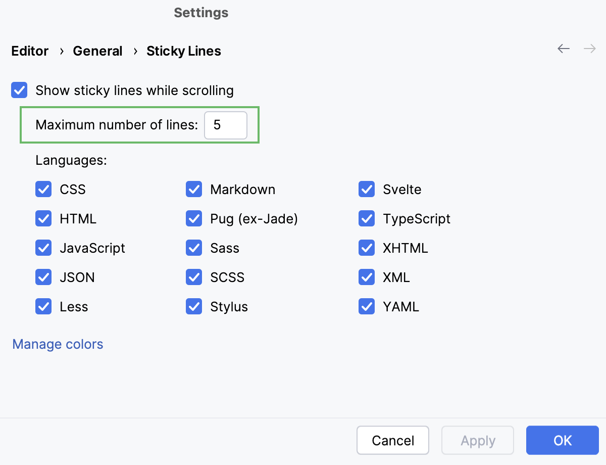 Configure the number of sticky lines