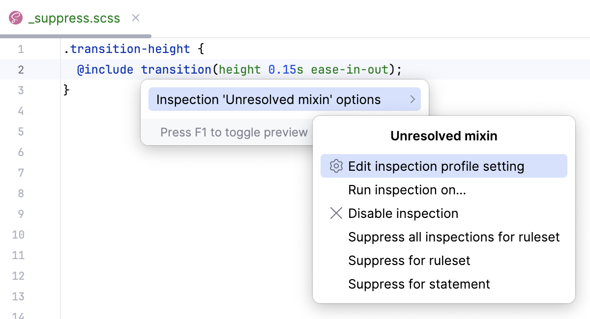 Suppress inspections in Style Sheets