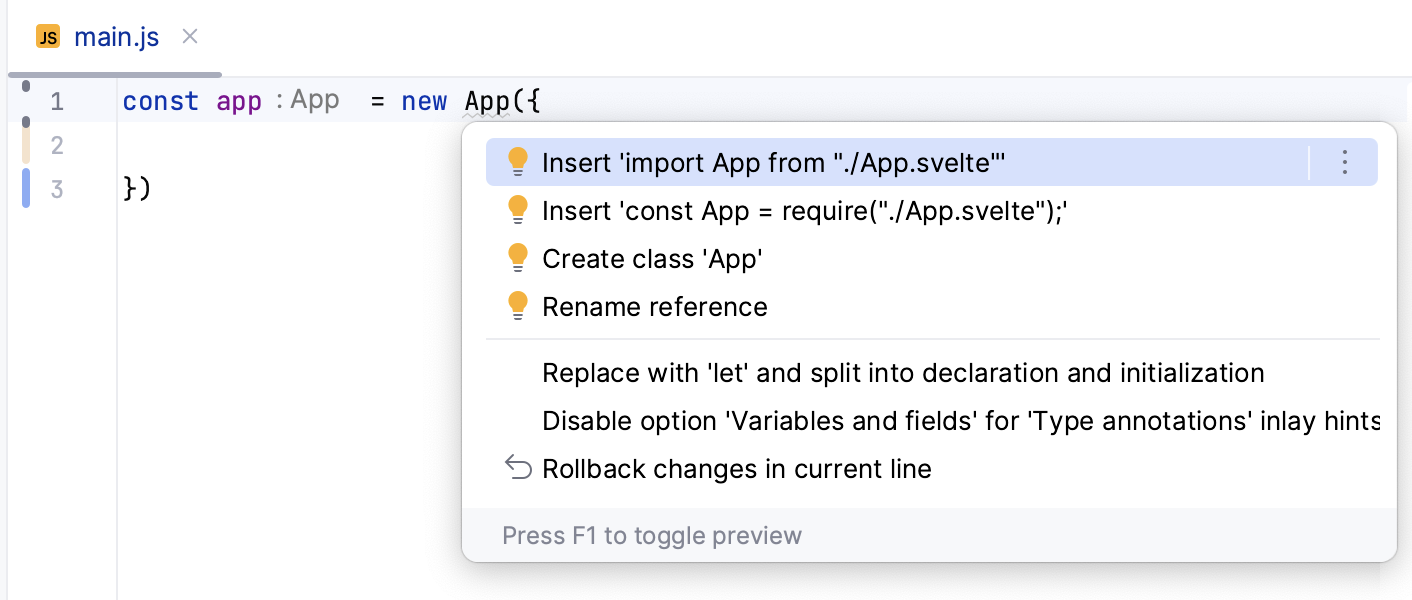 Svelte: insert import quick fix