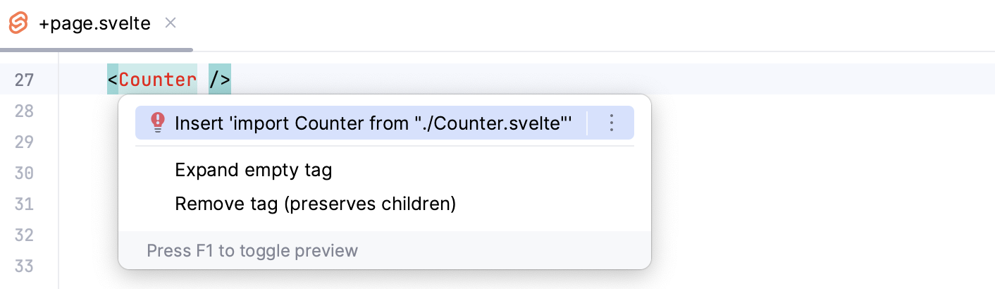 Svelte: insert import quick fix