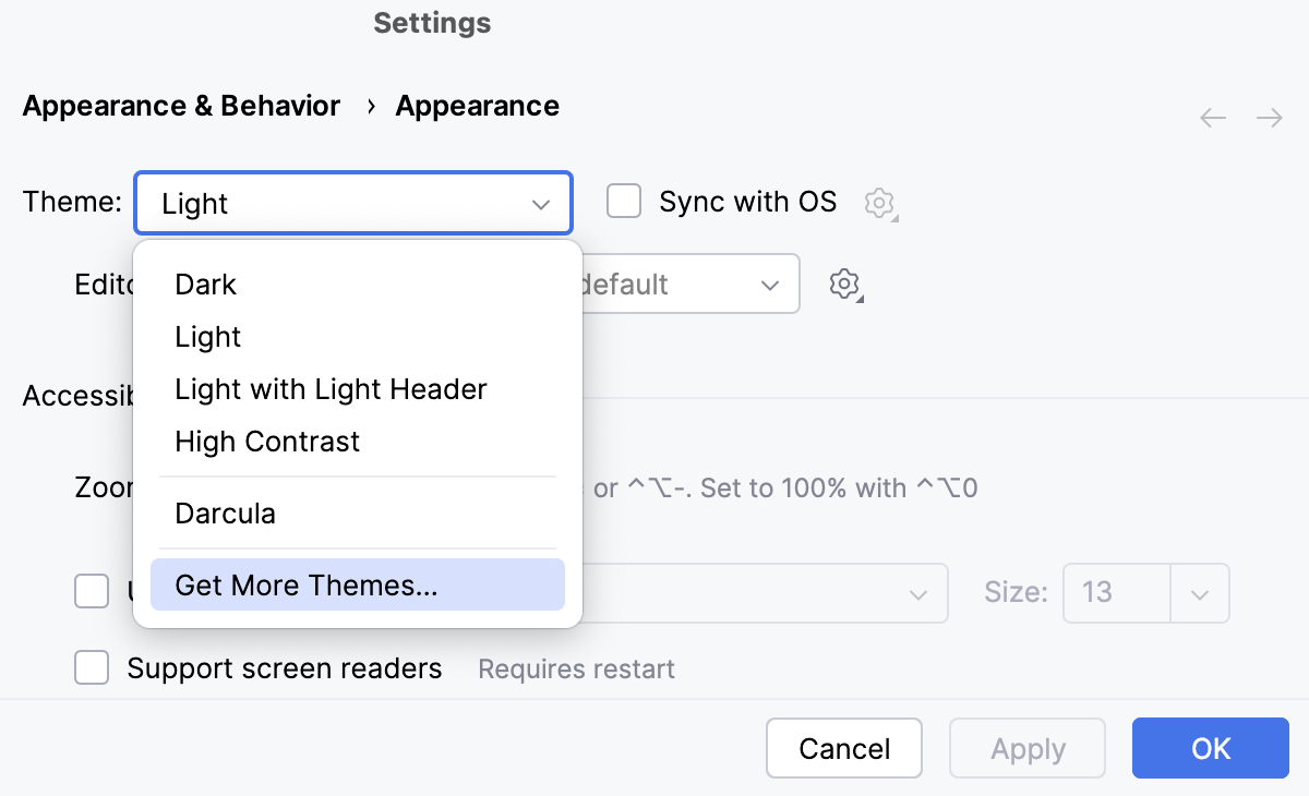 Settings | Appearance & Behavior | Appearance