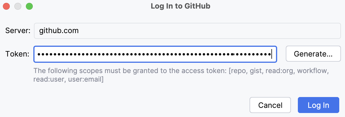 Adding GitHub account with token