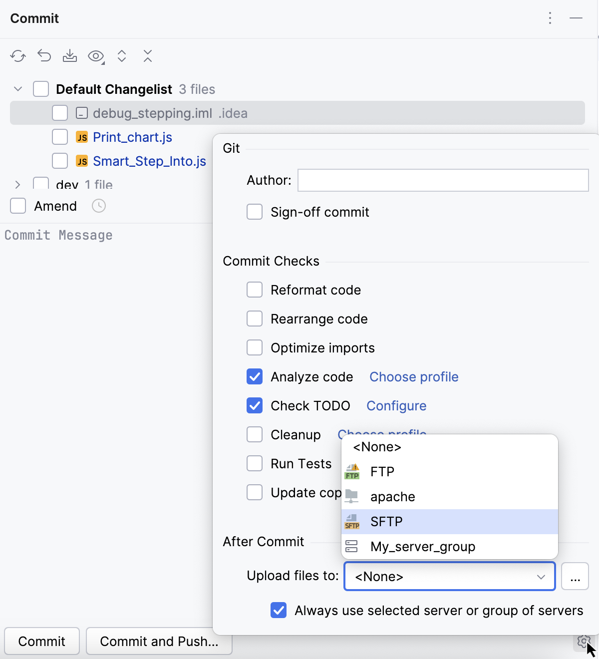 Upload files from after commit area