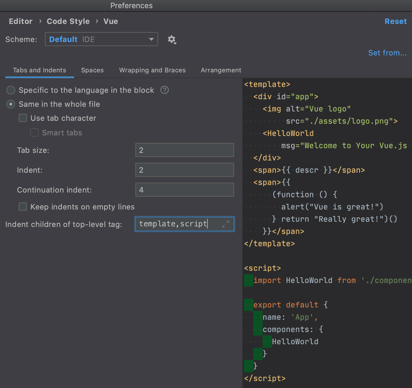 Configuring formatting in Vue.js applications