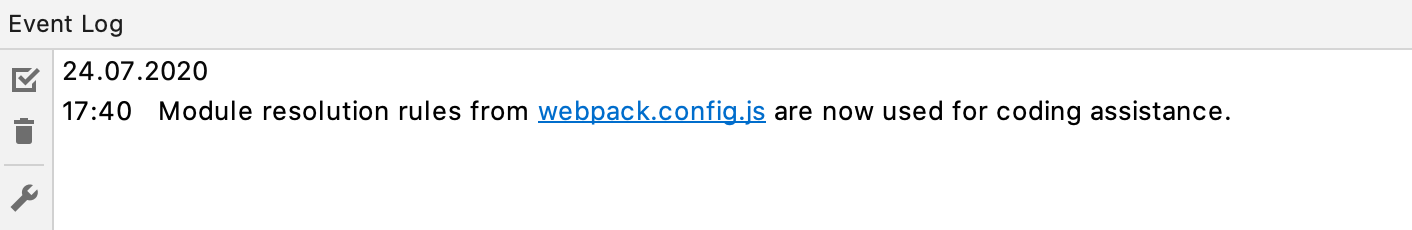 Notification about using webpack.config.js for module resolution and code completion