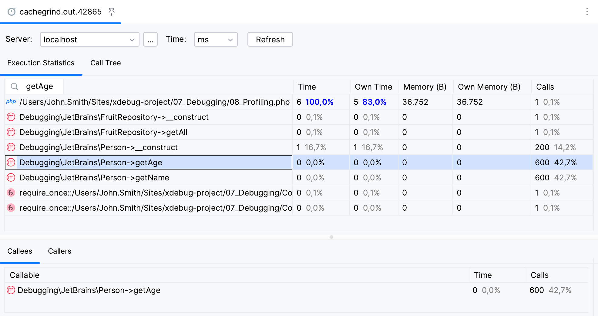 Open profiler snapshot in IDE