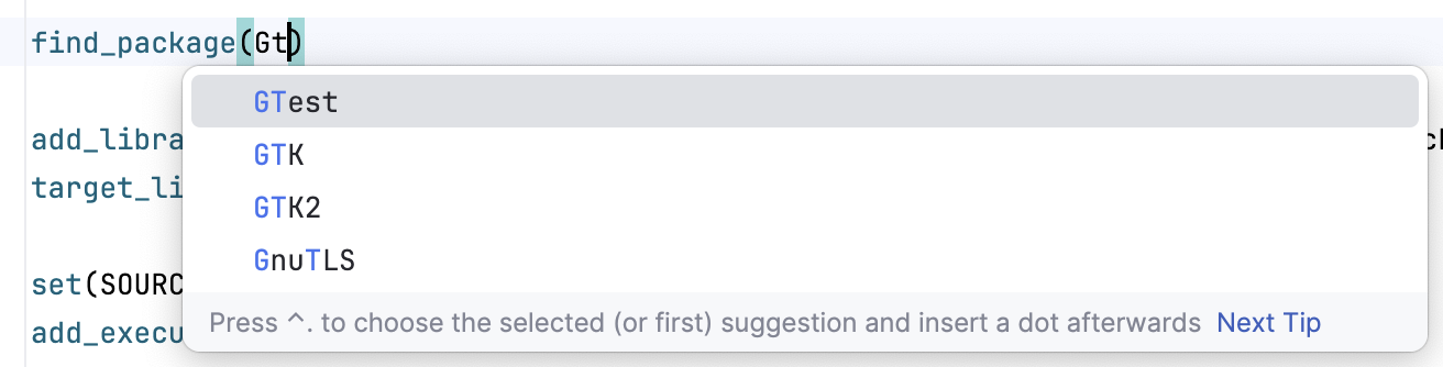 Completion in CMake