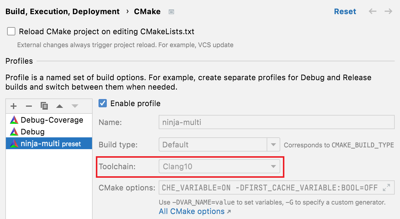 A loaded CMake preset A loaded CMake preset