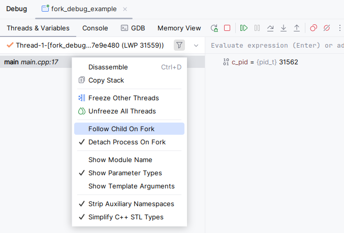 Follow/detach policies
for multiprocess debug Follow/detach policies
for multiprocess debug