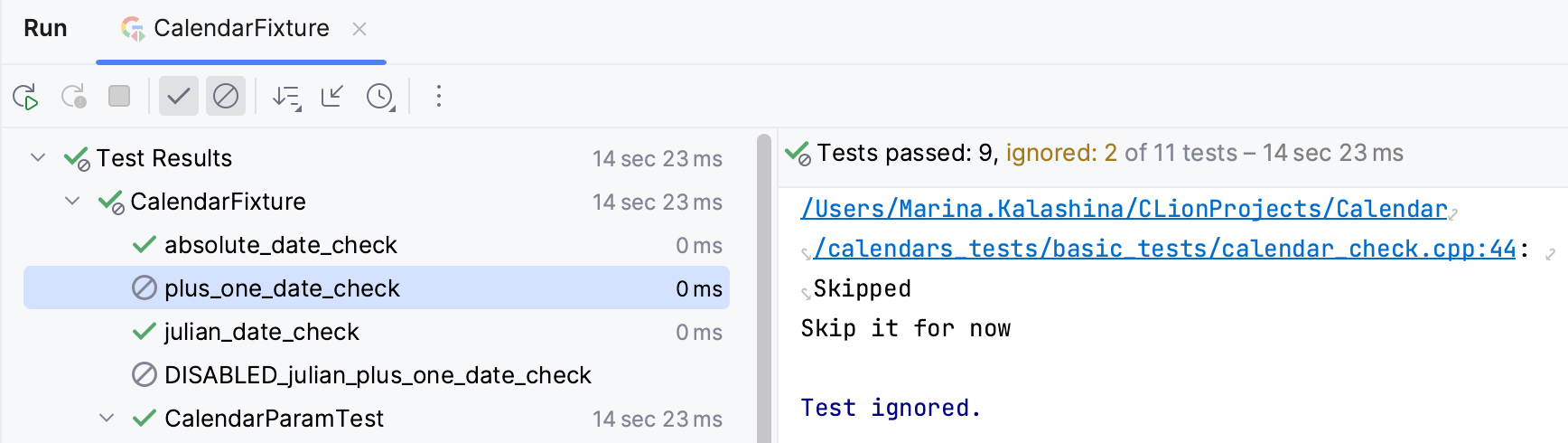 Skipped test in the Test Runner tab Skipped test in the Test Runner tab