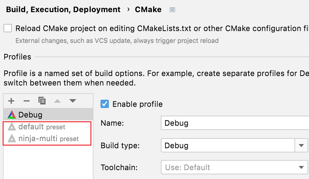 Presets profiles initial state Presets profiles initial state