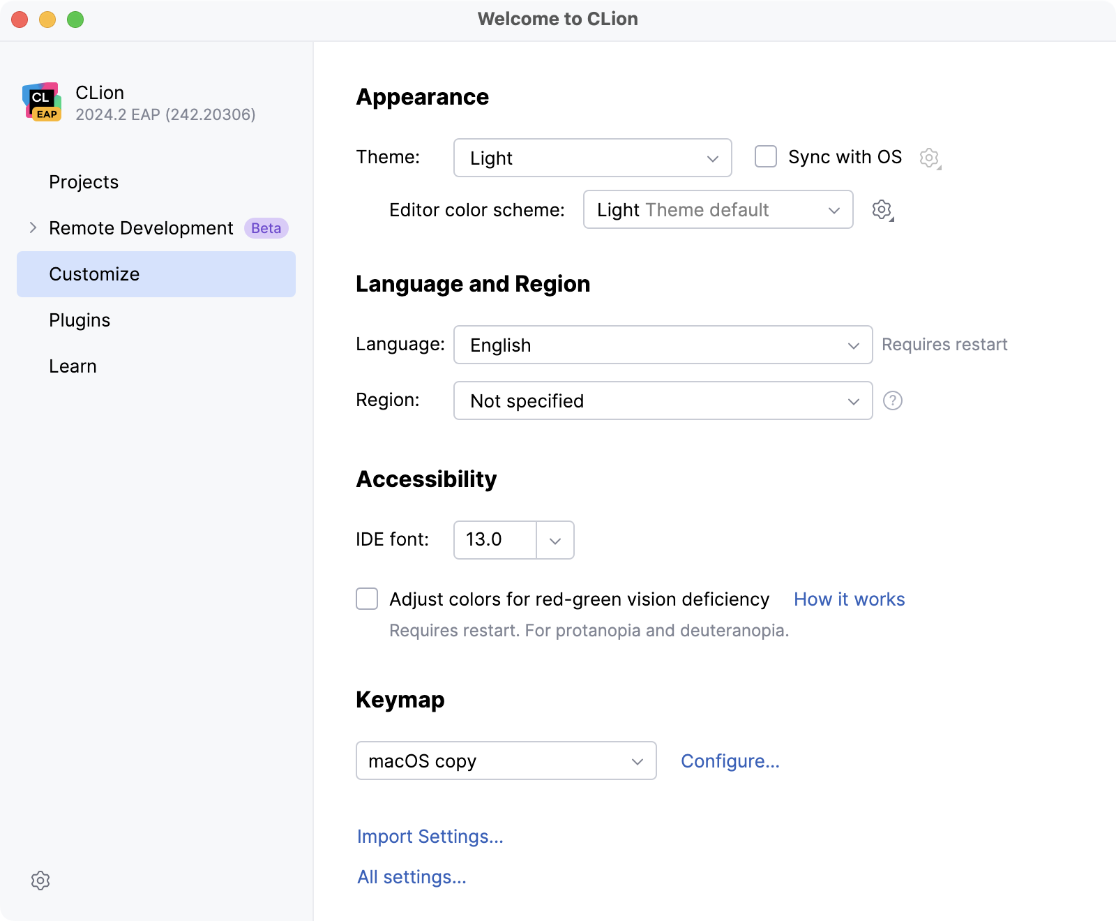Customize the IDE when running for the first time Customize the IDE when running for the first time