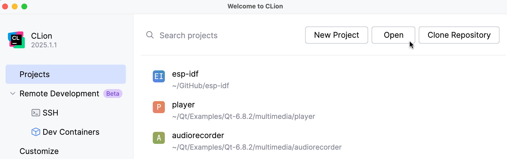 project dialog