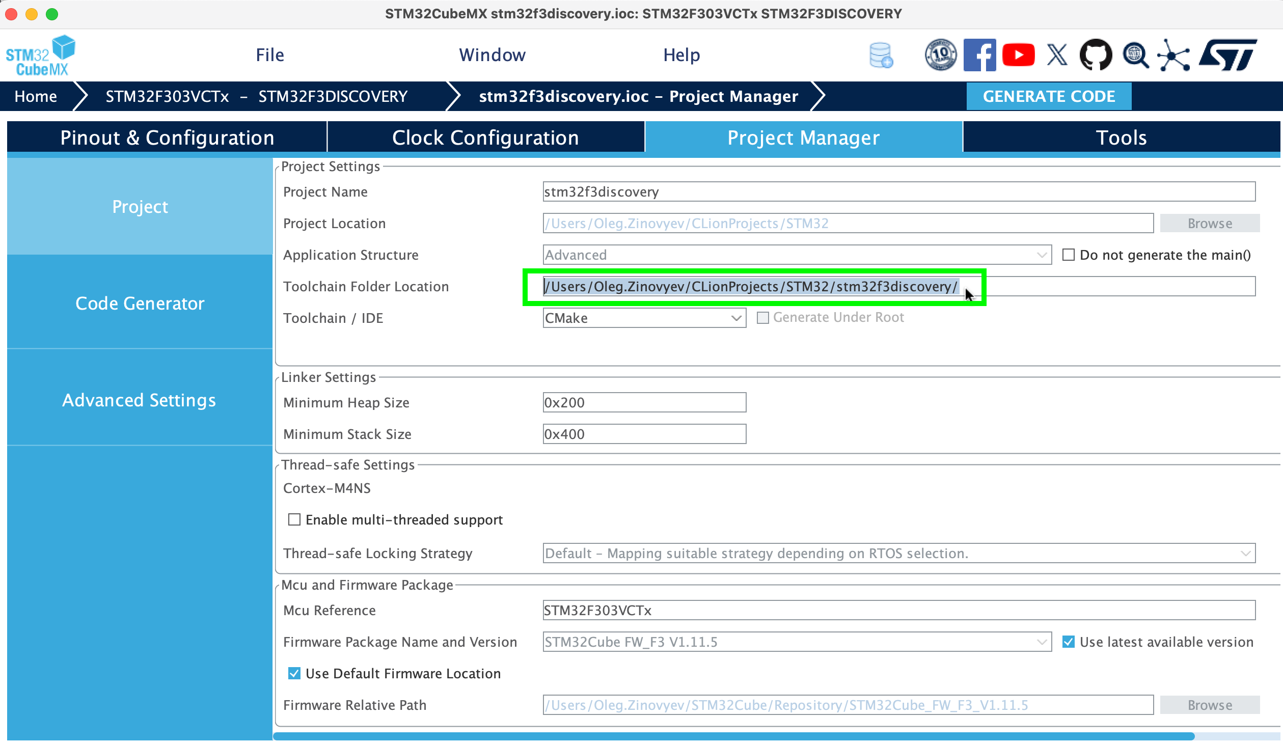 cubemx toolchain location