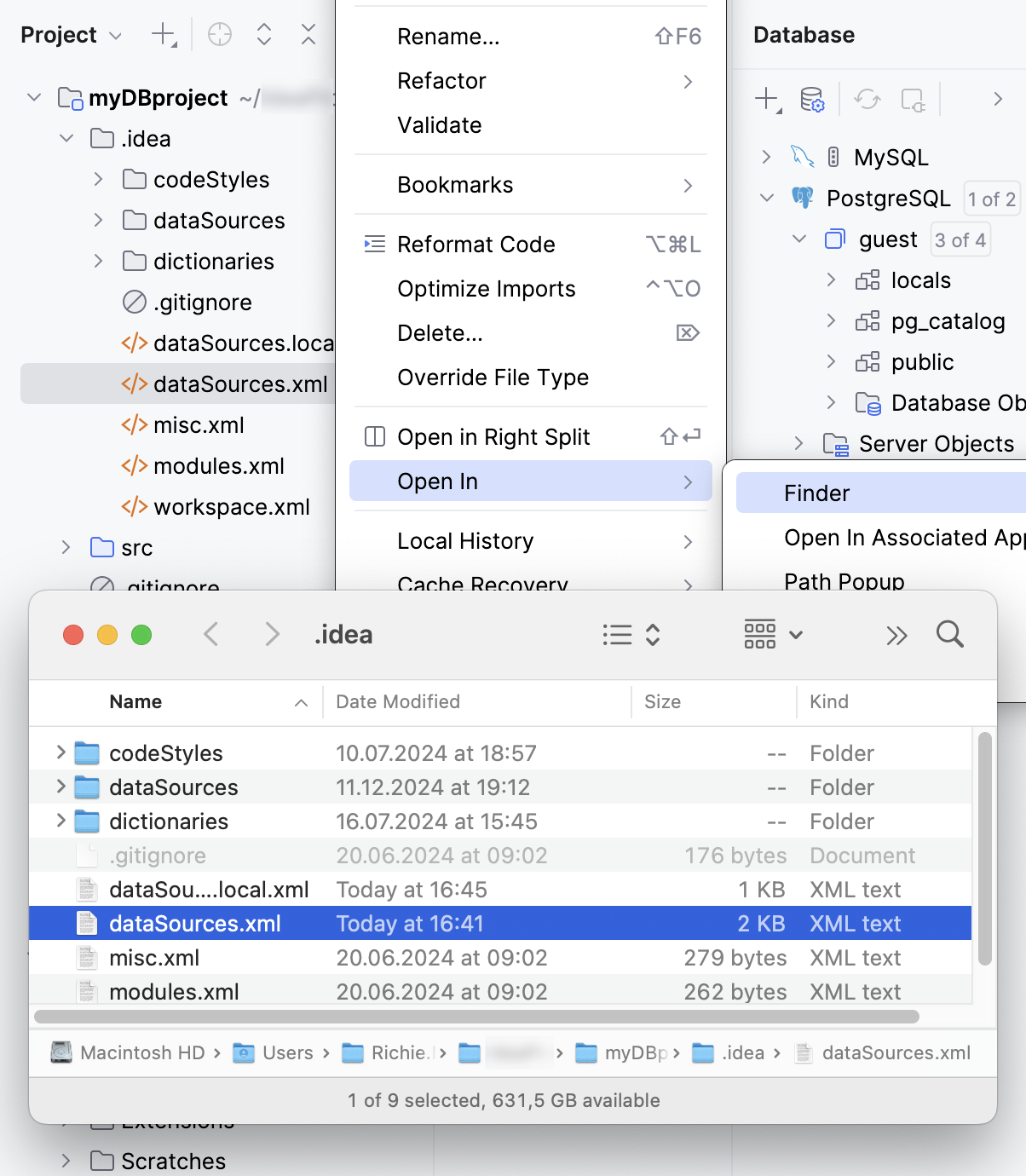 Locate the dataSources.xml file Locate the dataSources.xml file