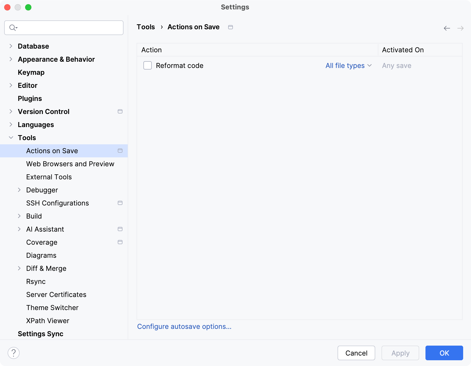 Settings: Actions on Save Settings: Actions on Save