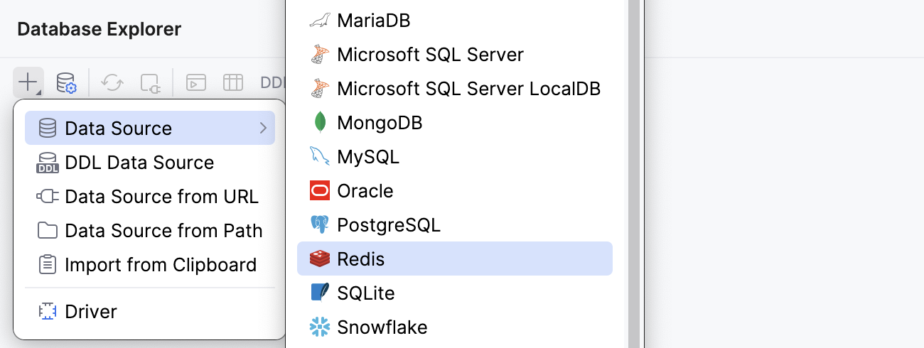 Select the Redis data source